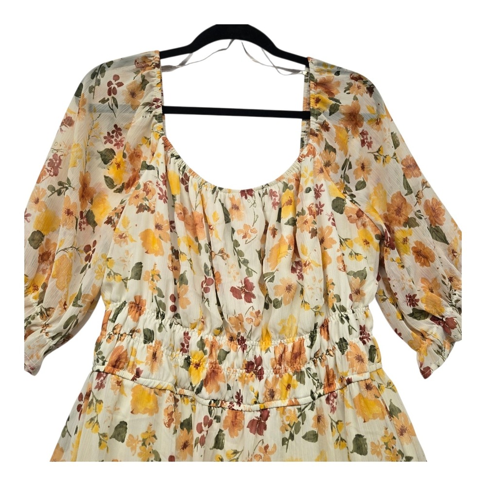 Trixxi 2X Floral Mini Dress Yellow Smocked Prairie Romantic Tiered‎ Boho Whimsi